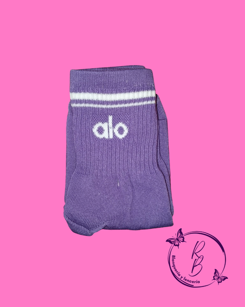 Medias 3/4 Alo Violeta con Lineas Blancas