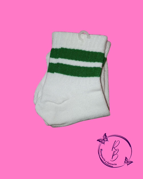 Medias 1/4 Blancas con Lineas Verdes