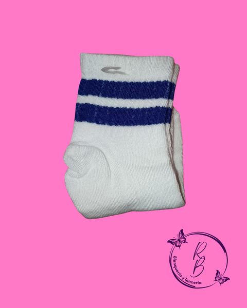 Medias 1/4 Blancas con Lineas Azules