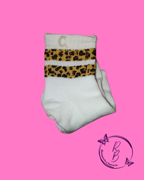 Medias 1/4 Blancas con Animal Print