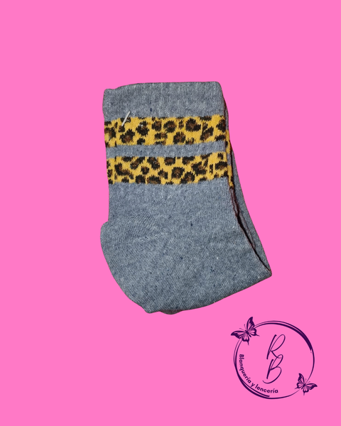 Medias 1/4 Gris con Animal Print