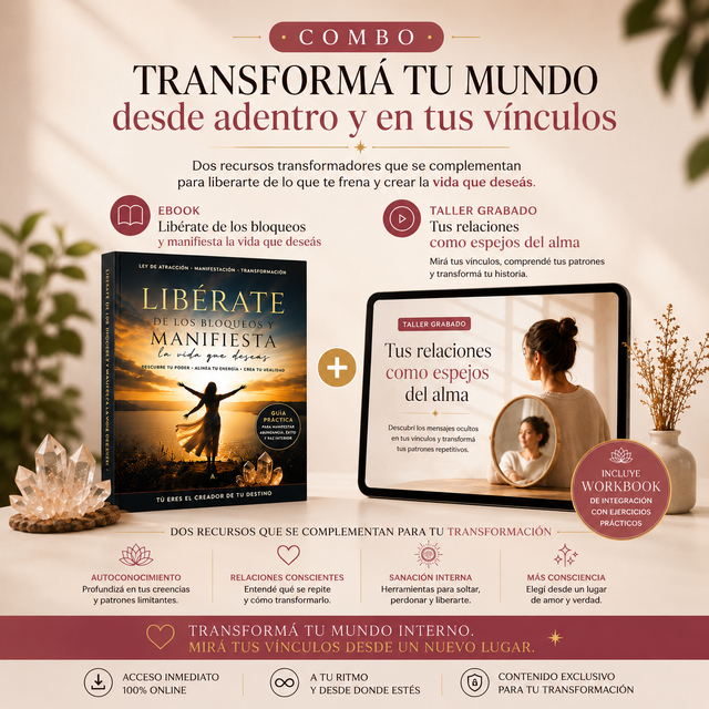 Combo Taller Tus relaciones como espejo del alma + Ebook Libérate de los bloqueos