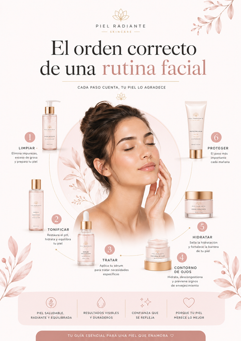 El Orden Correcto de una Rutina Facial: La regla de oro para maximizar la absorción y resultados.