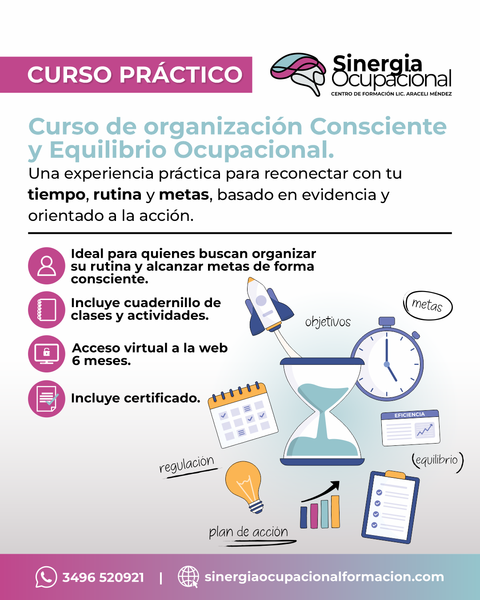 Curso de Organización Consciente y Equilibrio Ocupacional: Una experiencia práctica para reconectar con tu tiempo, rutina y metas.