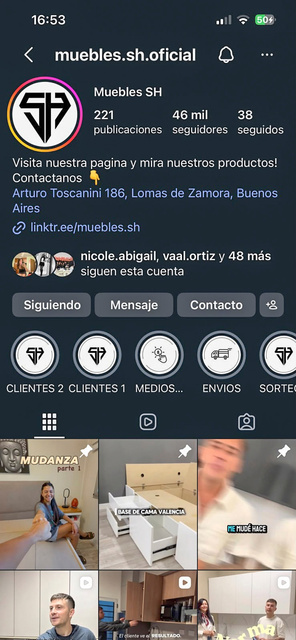 Perfil de Instagram de Muebles SH